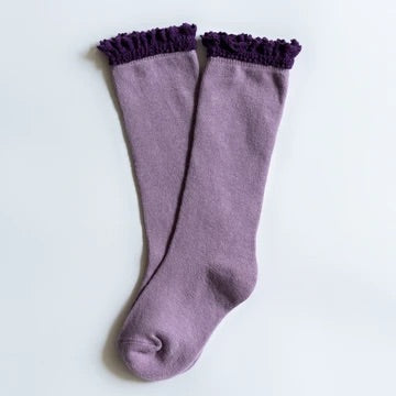 Lace Top Knee High Socks - Purple