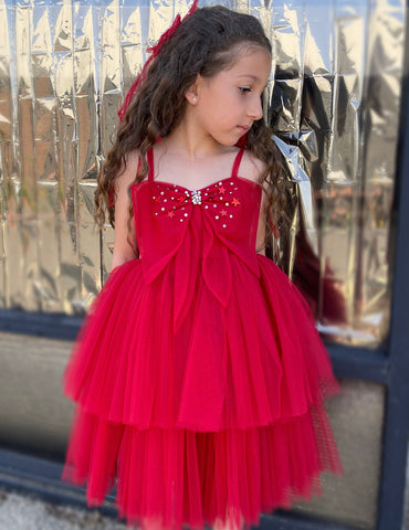 Marais Sky Bardot Butterfly Dress - Red