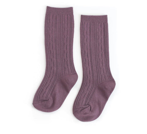 Cable Knit Knee High Socks - Dusty Plum