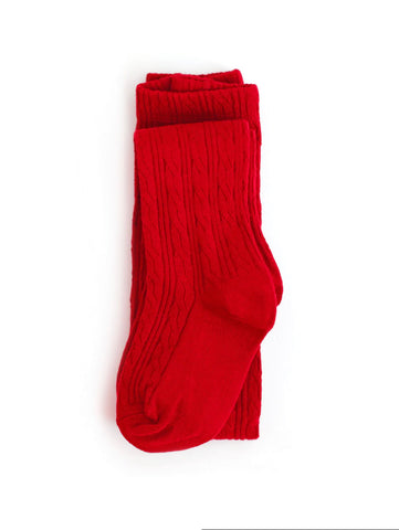 Cable Knit Tights - Bright Red