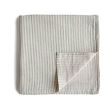 Mushie Organic Cotton Muslin Swaddle Blanket - Sage Stripe