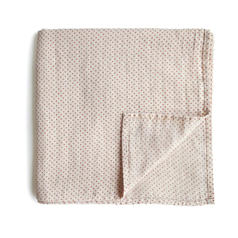 Mushie Organic Cotton Muslin Swaddle Blanket - Caramel Polka Dots