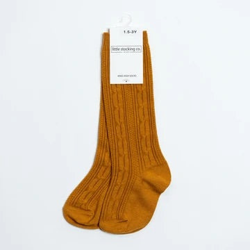 Cable Knit Knee High Socks - Butterscotch