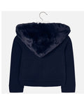 Hooded Fur Sweatshirt - Navy Blue