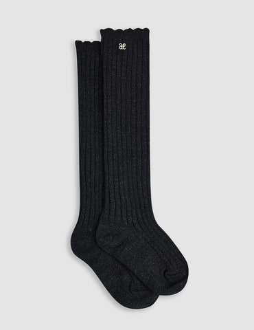 Abel & Lula Ribbed Knit High Socks - Black
