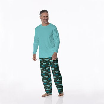Kickee Pants Men’s Print Long Sleeve Pajamas - Santa Dino