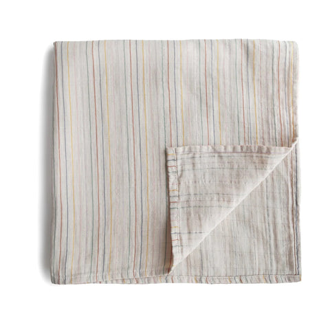 Mushie Organic Cotton Muslin Swaddle Blanket - Retro Stripes