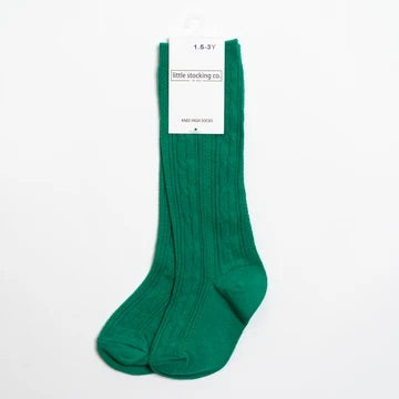 Cable Knit Knee High Socks - Emerald