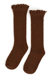 Fancy Lace Top Knee High Socks - Brownie