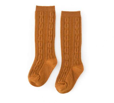 Cable Knit Knee High Socks - Gold