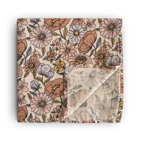 Organic Cotton Muslin Swaddle Blanket - Retro Flowers