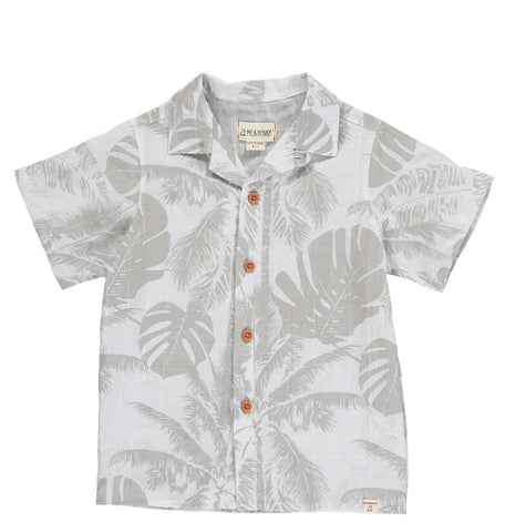 Me & Henry Maui Woven Short Sleeve Shirt -  Cream With Grey Palm Print