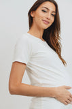 Jersey Round Neck Short Sleeve Maternity Top - White