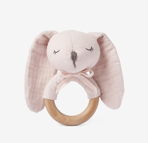 Muslin Ring Rattle - Pink Bunny